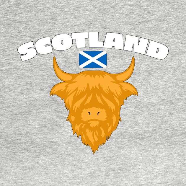 Scottish Themed Design with Highland Cow and Flag by Alba Graphics